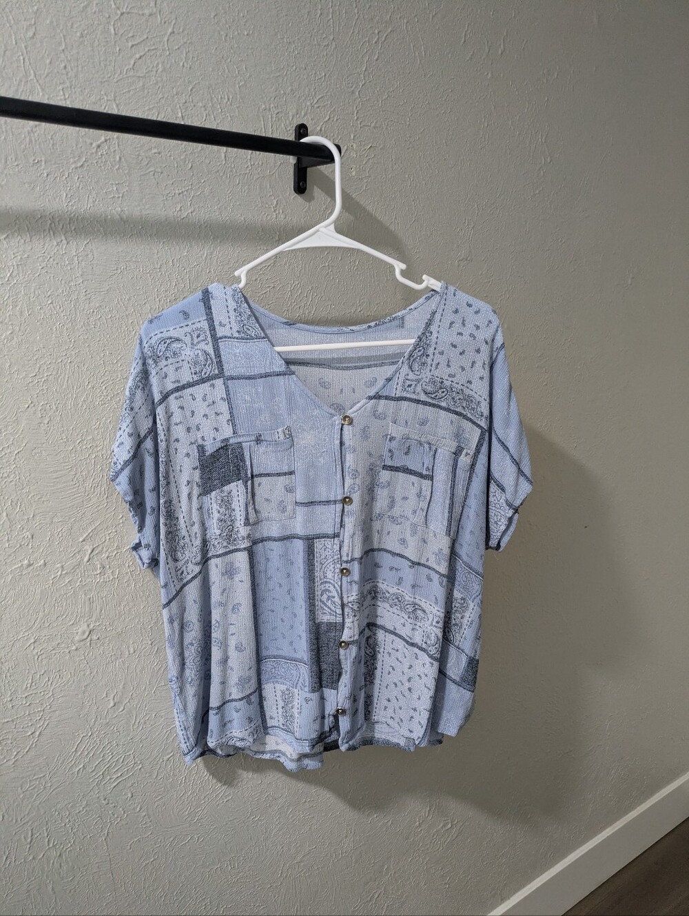 Light Blue Printed Button-Front Women’s Top